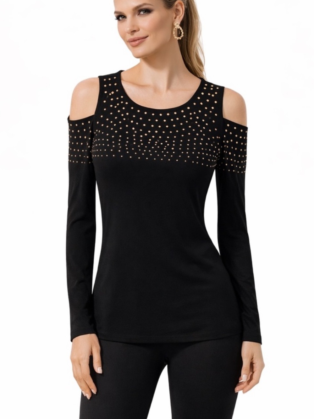 NWOT, CACHE BLACK TOP WITH STUDS, SIZE SMALL ( MEDIUM)